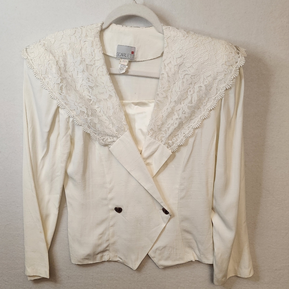 VintageScarlett Brand Women's White Double Breasted Lace Blouse